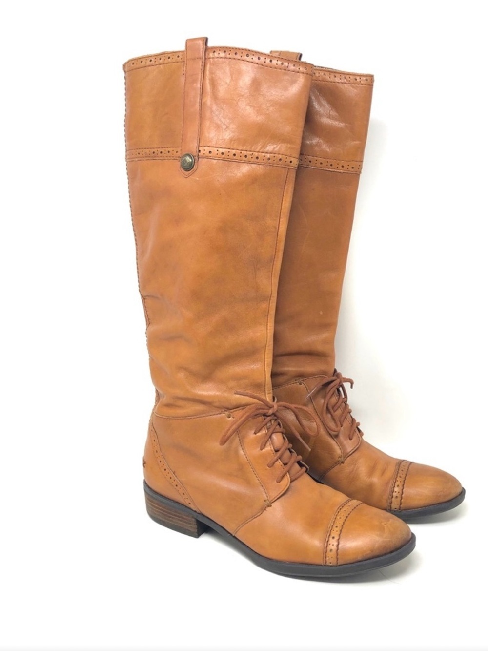 SAM EDELMAN Perron Brown Leather Laces Cap Toe Zip Knee High Boots Womens 7.5
